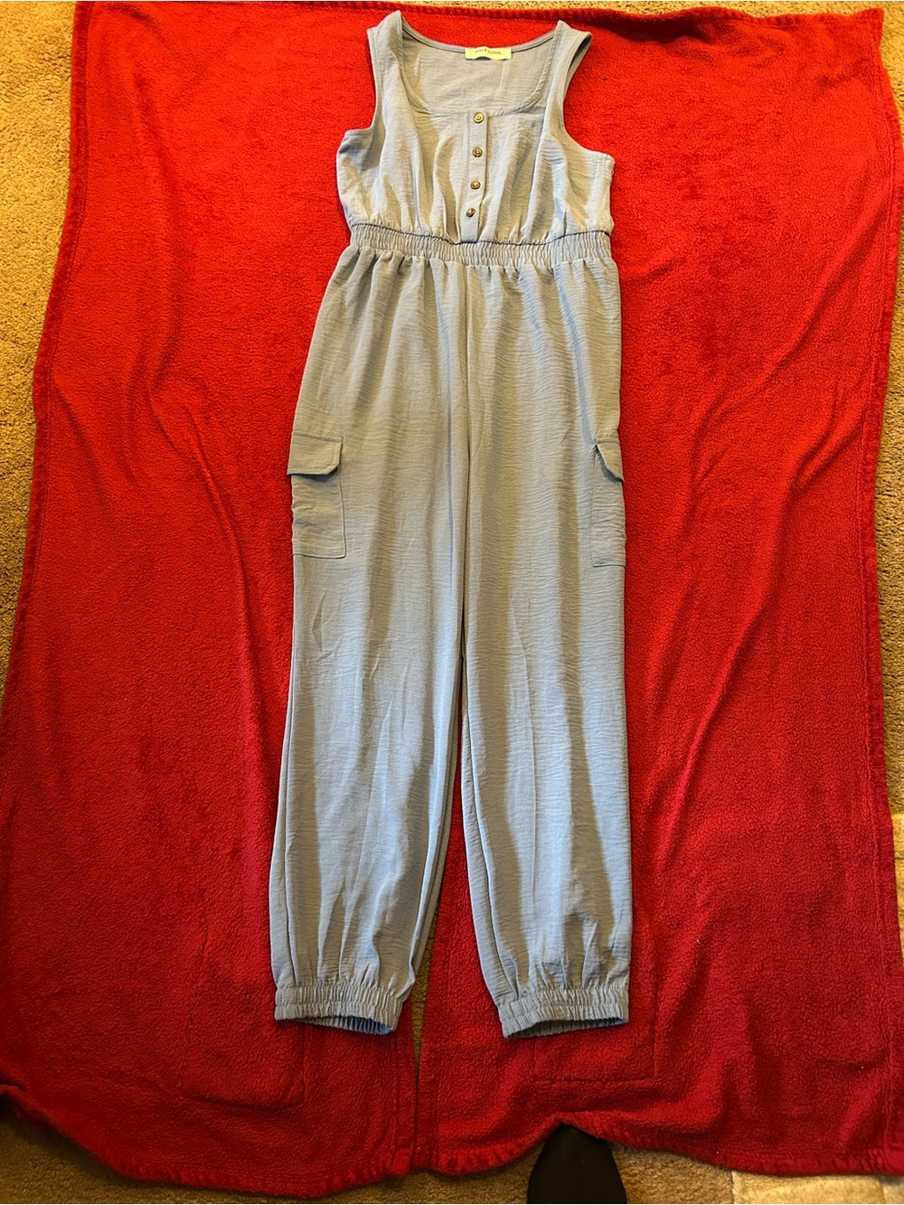 Sleeveless Light Blue Utility Jumpsuit with Cargo Pockets
